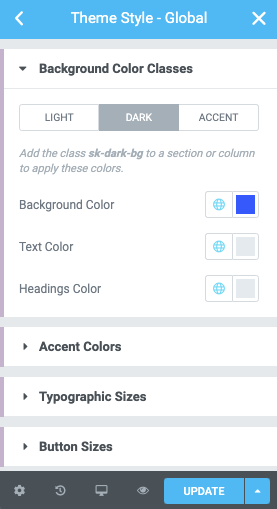 Elementor global color in background color classes